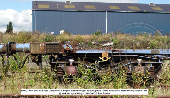 600001 FBA EWS ex British Gypsum Bogie Container Wagon @ York Klondyke Sidings 2015-08-15 © Paul Bartlett [4w]