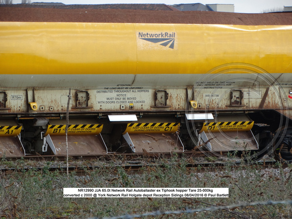 NR12990 JJA Network Rail Autoballaster ex Tiphook hopper converted c 2000 @ York Network Rail Holgate depot Reception Sidings 2016-04-08 © Paul Bartlett [03w]
