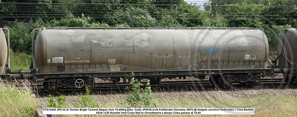 VTG12442 JPA 82.2t Tarmac Bogie Cement Wagon,Tare 19.400kg [Des. Code JP003A built Feldbinder Germany 2007] @ Holgate Junction 2023-07-01 © Paul Bartlett w