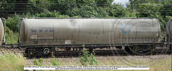 VTG12406 JPA 82.2t Tarmac Bogie Cement Wagon,Tare 19.400kg [Des. Code JP003A built Feldbinder Germany 2007] @ Holgate Junction 2023-07-01 © Paul Bartlett w