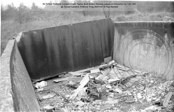 35 Tunnel Portland Cement Chalk Tippler Built Bolton Railway wagon & Ironworks Co. Ltd 1957 @ Tunnel Cement, Pitstone Tring 91-01-26 © Paul Bartlett [11w]