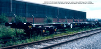 GMC92519 PFA 60t Greater Manchester Container flat, Sambre & Meuse VNH1 bogie Tare 20-000kg Design code PF007B Contract no. 88 Standard 1982 @ Standard Wagon Heywood 82-07-18 © Paul Bartlett [1w]
