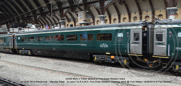 42250 Mark 3 Trailer second in First Great Western livery @ York Station 2016-06-18 © Paul Bartlett w