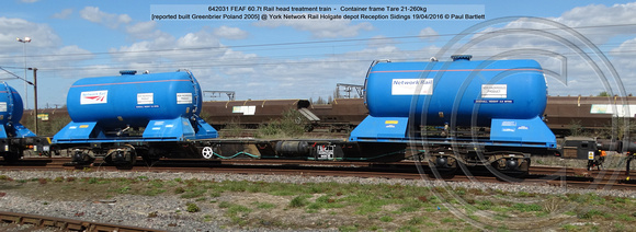 642031 FEAF Rail head treatment train – Container frame [Greenbrier Poland 2005] @ York Network Rail Holgate depot Reception Sidings 2016-04-19 © Paul Bartlett [1w]