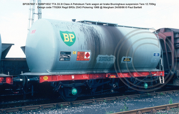 BPO67697 = SMBP1832 TTA Class A Petroleum Tank wagon air brake Bruninghaus suspension Design code TT026X Regd BRSc 2543 Pickering 1966 @ Margham 86-08-24 © Paul Bartlett w