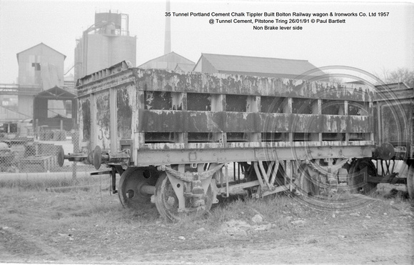 35 Tunnel Portland Cement Chalk Tippler Built Bolton Railway wagon & Ironworks Co. Ltd 1957 @ Tunnel Cement, Pitstone Tring 91-01-26 © Paul Bartlett [03w]