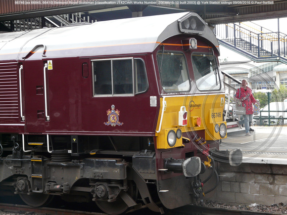 66746 [ex 66845, 66410] Belmond Royal Scotsman [classification JT42CWR Works No 20038515-10 built 2003] @ York Station sidings 2016-08-09 © Paul Bartlett [07w]