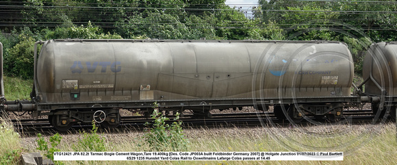 VTG12421 JPA 82.2t Tarmac Bogie Cement Wagon,Tare 19.400kg [Des. Code JP003A built Feldbinder Germany 2007] @ Holgate Junction 2023-07-01 © Paul Bartlett w