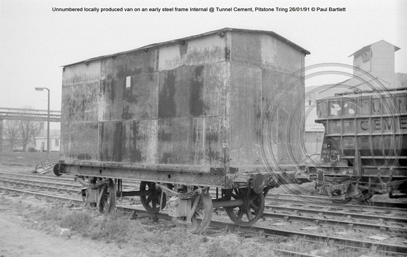 Unnumbered locally produced van on an early steel frame Internal @ Tunnel Cement, Pitstone Tring 91-01-26 © Paul Bartlett [1aw]