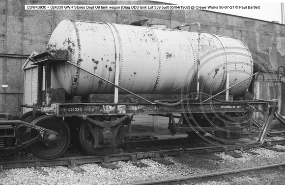 CDW43930 = 024330 GWR Diag DD3 tank @ Crewe Works 90-07-21 � Paul Bartlett [2w]