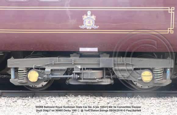 99968 Belmond Royal Scotsman State Car No. 5 [ex 10541] Mk 3a Convertible Sleeper [built Diag 7 lot 30960 Derby 1981 ] @ York Station sidings 2016-08-09 © Paul Bartlett [07w]