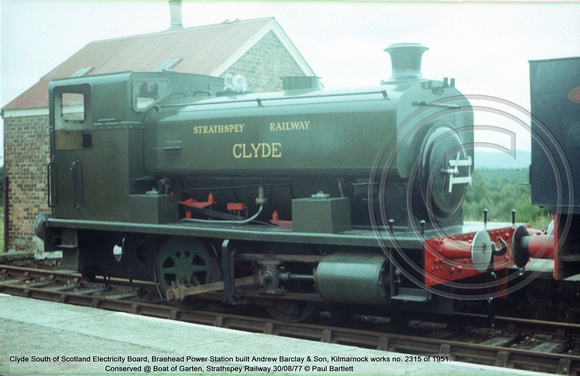 Clyde South of Scotland Electricity Board, Braehead Power Station Andrew Barclay works no. 2315 1951 Conserved @ Boat of Garten, Strathspey Railway 77-08-30 © Paul Bartlett  w