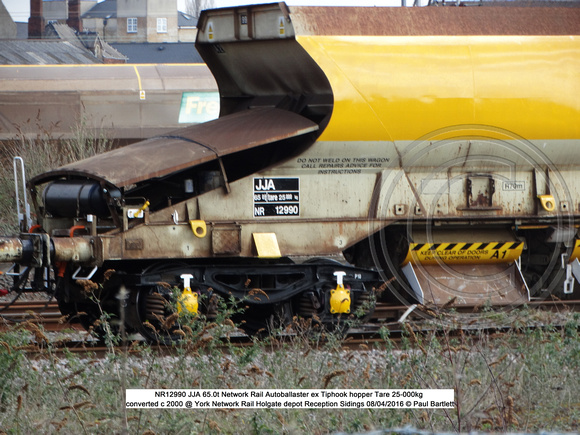 NR12990 JJA Network Rail Autoballaster ex Tiphook hopper converted c 2000 @ York Network Rail Holgate depot Reception Sidings 2016-04-08 © Paul Bartlett [02w]