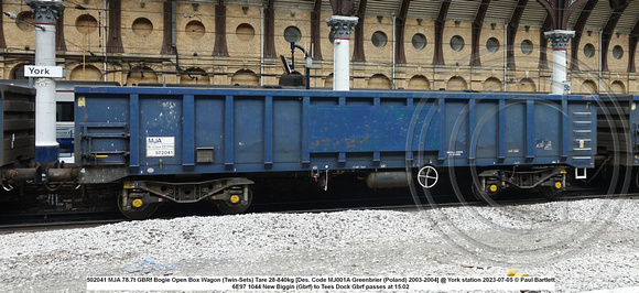 502041 MJA 78.7t GBRf Bogie Open Box Wagon (Twin-Sets) Tare 28-840kg [Des. Code MJ001A Greenbrier (Poland) 2003-2004] @ York station 2023-07-05 © Paul Bartlett w