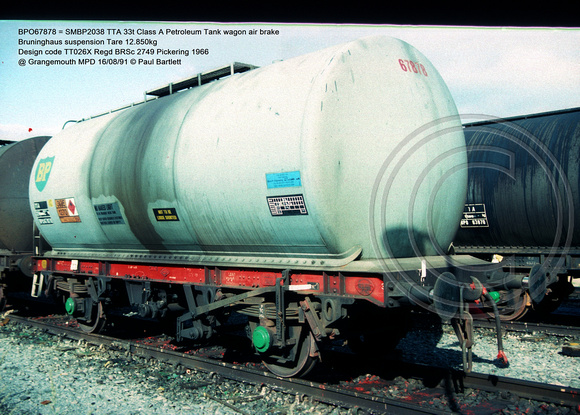 BPO67878 = SMBP2038 TTA Class A Petroleum Tank wagon air brake Bruninghaus suspension Design code TT026X Regd BRSc 2749 Pickering 1966 @ Grangemouth MPD 91-08-16 © Paul Bartlett w