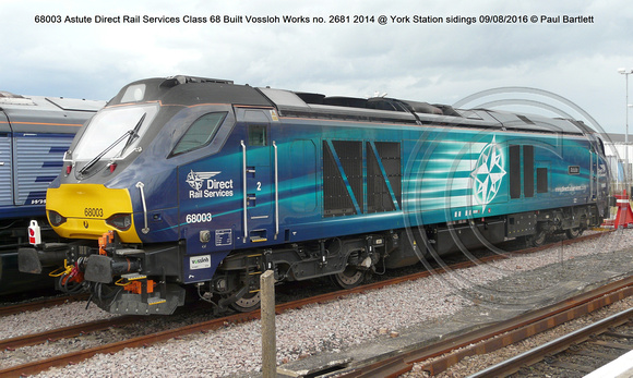 68003 Astute Direct Rail Services Class 68 Built Vossloh Works no. 2681 2014 @ York Station sidings 2016-08-09 © Paul Bartlett [01w]