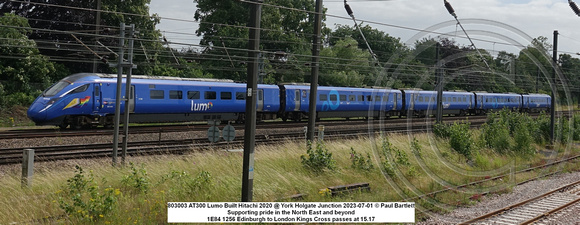 803003 AT300 Lumo Built Hitachi 2020 @ York Holgate Junction 2023-07-01 © Paul Bartlett w