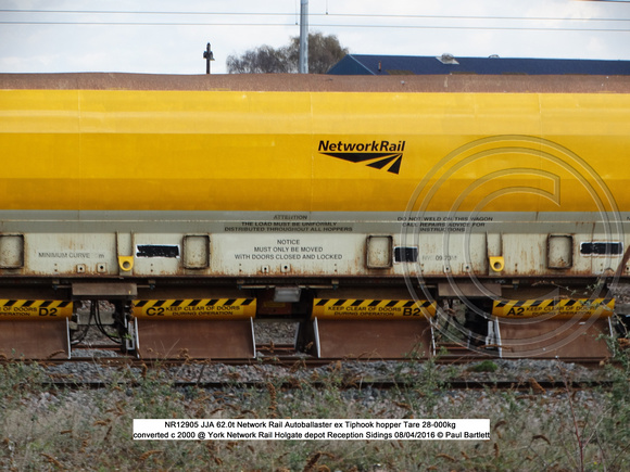 NR12905 JJA Network Rail Autoballaster ex Tiphook hopper converted c 2000 @ York Network Rail Holgate depot Reception Sidings 2016-04-08 © Paul Bartlett [03w]