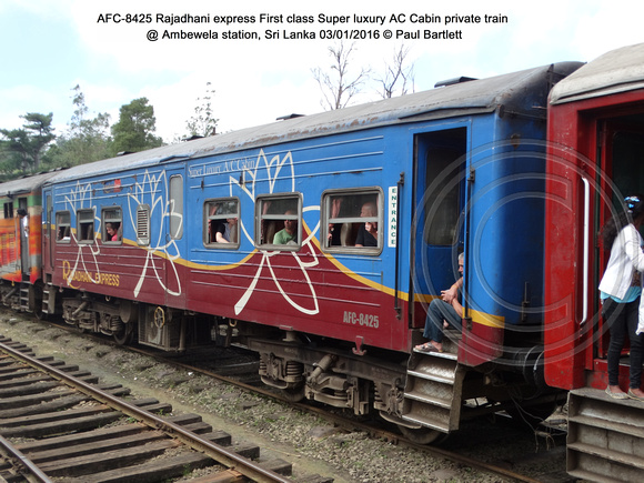 AFC-8425 Rajadhani express First class Super luxury AC Cabin private train @ Ambewela station, Sri Lanka 2016-01-03 © Paul Bartlett [2w]