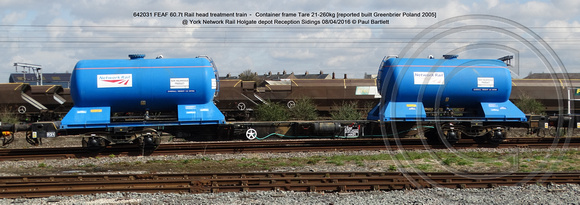 642031 FEAF Rail head treatment train – Container frame [Greenbrier Poland 2005] @ York Network Rail Holgate depot Reception Sidings 2016-04-08 © Paul Bartlett [1w]