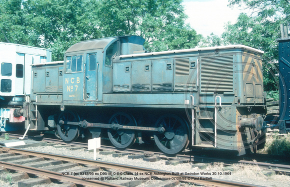 NCB 7 [ex 9312-95 ex D9518] 0-6-0 Class 14 ex NCB Ashington Built at Swindon Works 30.10.1964 conserved @ Rutland Railway Museum, Cottesmore 88-08-07 © Paul Bartlett w