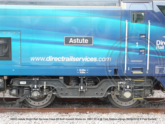 68003 Astute Direct Rail Services Class 68 Built Vossloh Works no. 2681 2014 @ York Station sidings 2016-08-09 © Paul Bartlett [09w]