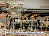 99 70 9310 012-8 KFA 61.6t Rail head treatment train – Container frame [ex AVON Design code PF007D Powell Duffryn 1985] @ York NR Holgate depot Reception Sidings 2016-04-24 © Paul Bartlett [2w]