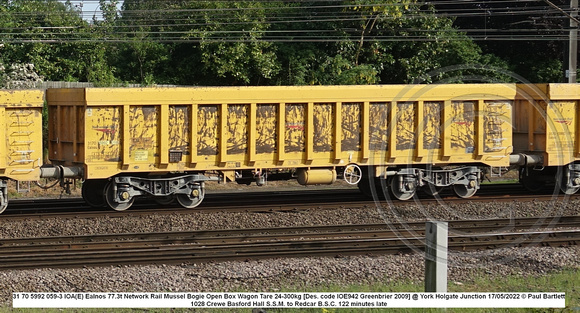 31 70 5992 059-3 IOA(E) Ealnos Network Rail Mussel Bogie Open Box Wagon [Greenbrier 2009] @ Holgate Junction 2022 05-17 © Paul Bartlett w