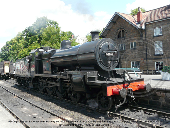 53809 [Somerset & Dorset Joint Railway no. 89 LMS 9679 13809 built at Robert Stephenson & Company Works no. 3895 in 1925] @ Grosmont NYMRly on 2009-07-04 © Paul Bartlett [1w]