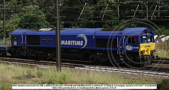 66047 Maritime Intermodal Two DB ex EWS [classification JT42CWR built GM-EMD Works no 968702-47 11.1998] @ York Holgate Junction 2023-07-01 © Paul Bartlett [1w]