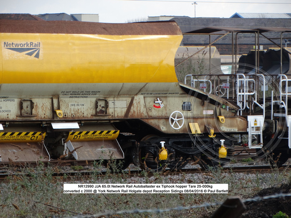 NR12990 JJA Network Rail Autoballaster ex Tiphook hopper converted c 2000 @ York Network Rail Holgate depot Reception Sidings 2016-04-08 © Paul Bartlett [04w]
