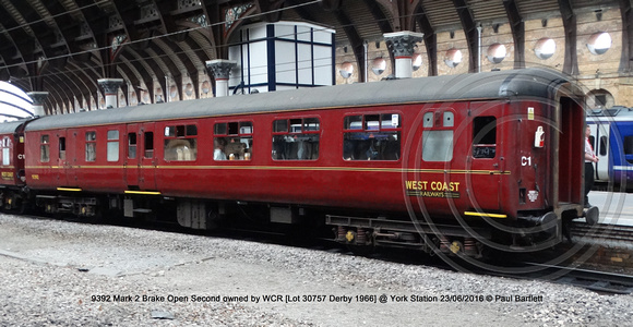 9392 Mark 2 Brake Open Second owned by WCR [Lot 30757 Derby 1966] @ York Station 2016-06-23 © Paul Bartlett [2w]
