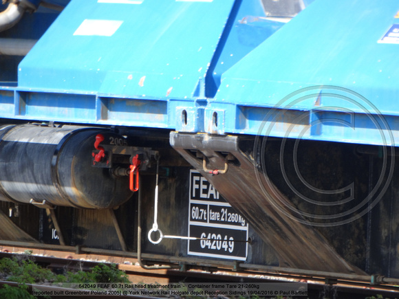 642049 FEAF Rail head treatment train – Container frame [Greenbrier Poland 2005] @ York Network Rail Holgate depot Reception Sidings 2016-04-19 © Paul Bartlett [2w]