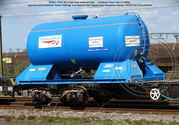 642031 FEAF Rail head treatment train – Container frame [Greenbrier Poland 2005] @ York Network Rail Holgate depot Reception Sidings 2016-04-19 © Paul Bartlett [2w]
