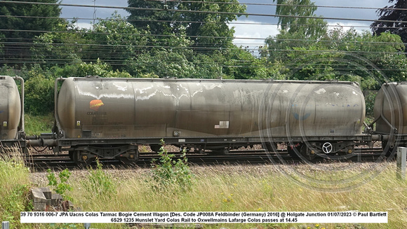 39 70 9316 006-7 JPA Uacns Colas Tarmac Bogie Cement Wagon [Des. Code JP008A Feldbinder (Germany) 2016] @ Holgate Junction 2023-07-01 © Paul Bartlett w