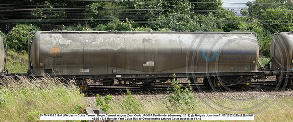 39 70 9316 016-6 JPA Uacns Colas Tarmac Bogie Cement Wagon [Des. Code JP008A Feldbinder (Germany) 2016] @ Holgate Junction 2023-07-01 © Paul Bartlett w