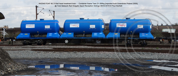 642049 FEAF Rail head treatment train – Container frame [Greenbrier Poland 2005] @ York Network Rail Holgate depot Reception Sidings 2016-04-08 © Paul Bartlett [2w]