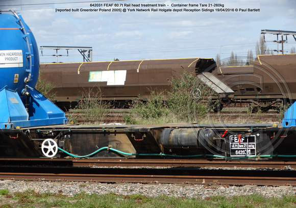 642031 FEAF Rail head treatment train – Container frame [Greenbrier Poland 2005] @ York Network Rail Holgate depot Reception Sidings 2016-04-19 © Paul Bartlett [3w]
