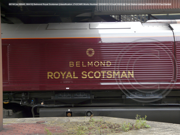66746 [ex 66845, 66410] Belmond Royal Scotsman [classification JT42CWR Works No 20038515-10 built 2003] @ York Station sidings 2016-08-09 © Paul Bartlett [04w]