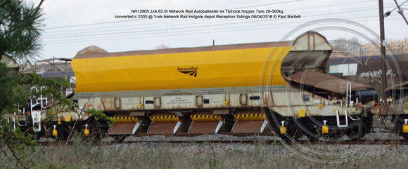 NR12905 JJA Network Rail Autoballaster ex Tiphook hopper converted c 2000 @ York Network Rail Holgate depot Reception Sidings 2016-04-08 © Paul Bartlett [05w]