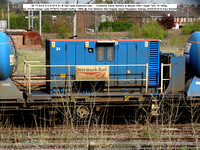 99 70 9310 012-8 KFA 61.6t Rail head treatment train – Container frame [ex AVON Design code PF007D Powell Duffryn 1985] @ York NR Holgate depot Reception Sidings 2016-04-24 © Paul Bartlett [4w]