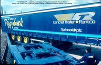 TIPH96500 4-wheel Intermodal wagon for Piggyback road trailer Design code PX052A built Rautaruukki, Finland 1988 @ Cricklewood exhibition 89-04-15 © Paul Bartlett [2w]