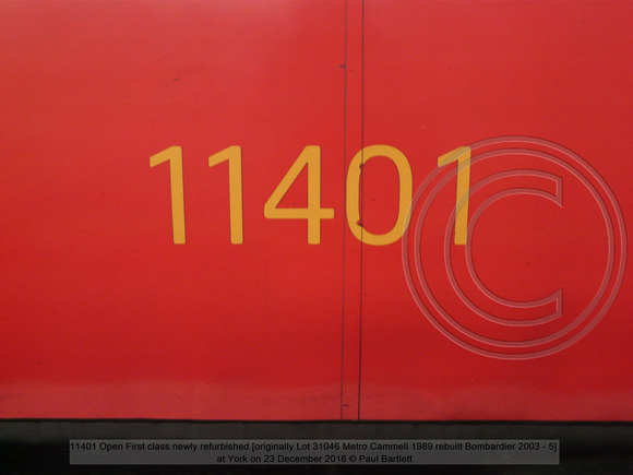 11401 Open First class Virgin refurbished ECML [originally Lot 31046 Metro Cammell 1989] at York 2016-12-23  © Paul Bartlett [4]