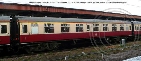 M3120 Mk 1 First Open conserved Riviera Trains @ York Station 2013-12-07 � Paul Bartlett [1w]