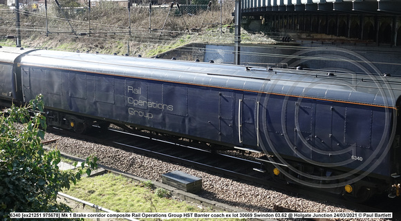 6340 [ex21251 975678] Mk 1 Brake corridor composite Rail Operations Group HST Barrier coach ex lot 30669 Swindon 03.62 @ Holgate Junction 2021-03-24 © Paul Bartlett [1w]