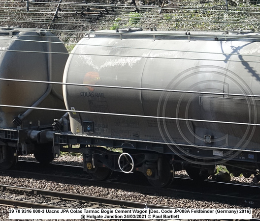 39 70 9316 008-3 Uacns JPA Colas Tarmac Bogie Cement Wagon [Des. Code JP008A Feldbinder (Germany) 2016] @ Holgate Junction 2021-03-24 © Paul Bartlett [2W]