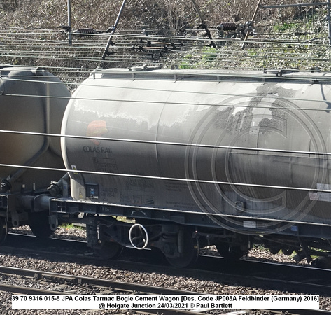 39 70 9316 015-8 JPA Colas Tarmac Bogie Cement Wagon [Des. Code JP008A Feldbinder (Germany) 2016] @ Holgate Junction 2021-03-24 © Paul Bartlett [2w]