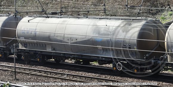 VTG12410 JPA 82.2t Tarmac Bogie Cement Wagon,Tare 19.400kg [Des. Code JP003A built Feldbinder Germany 2007] @ Holgate Junction 2021-03-24 © Paul Bartlett W