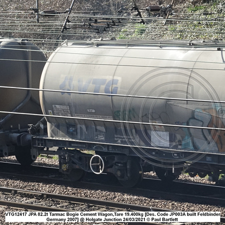 VTG12417 JPA 82.2t Tarmac Bogie Cement Wagon,Tare 19.400kg [Des. Code JP003A built Feldbinder Germany 2007] @ Holgate Junction 2021-03-24 © Paul Bartlett [2w]