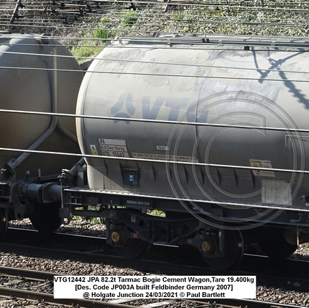 VTG12442 JPA 82.2t Tarmac Bogie Cement Wagon,Tare 19.400kg [Des. Code JP003A built Feldbinder Germany 2007] @ Holgate Junction 2021-03-24 © Paul Bartlett [2w]